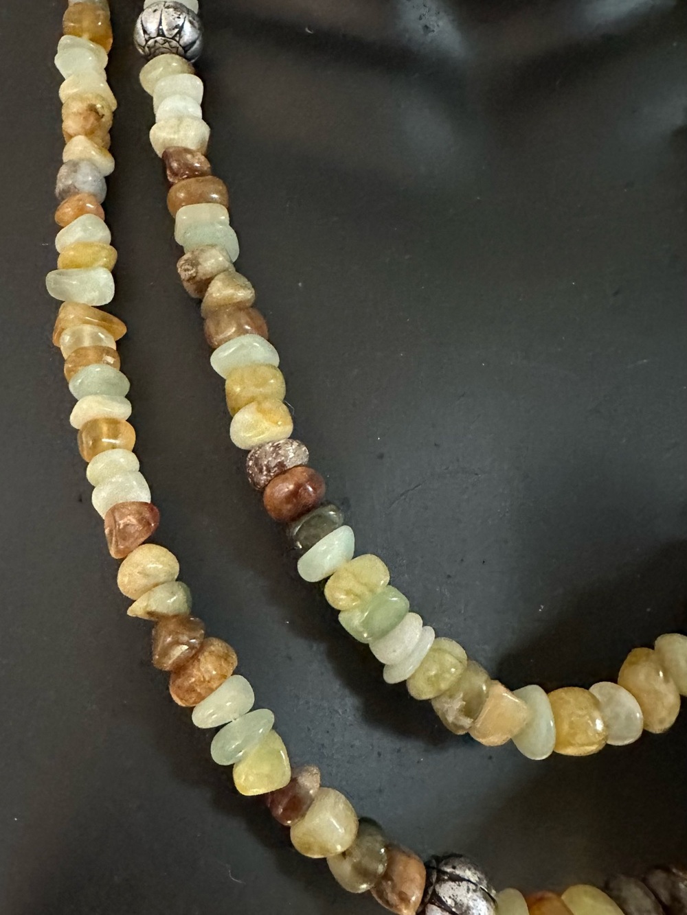Multi-Strand Green and Earth Tone Beaded  Stone Necklace approx 44” - Picture 7 of 12
